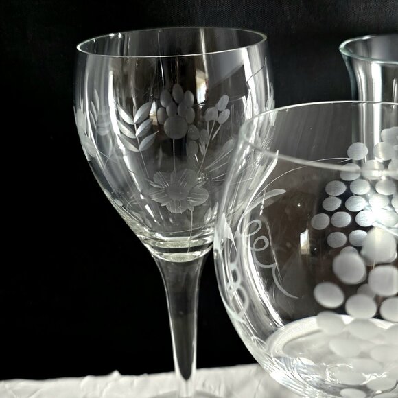 Mismatched Cordials Cocktail Glasses set/4 vtg mixed etched cut glassware party - Picture 7 of 10